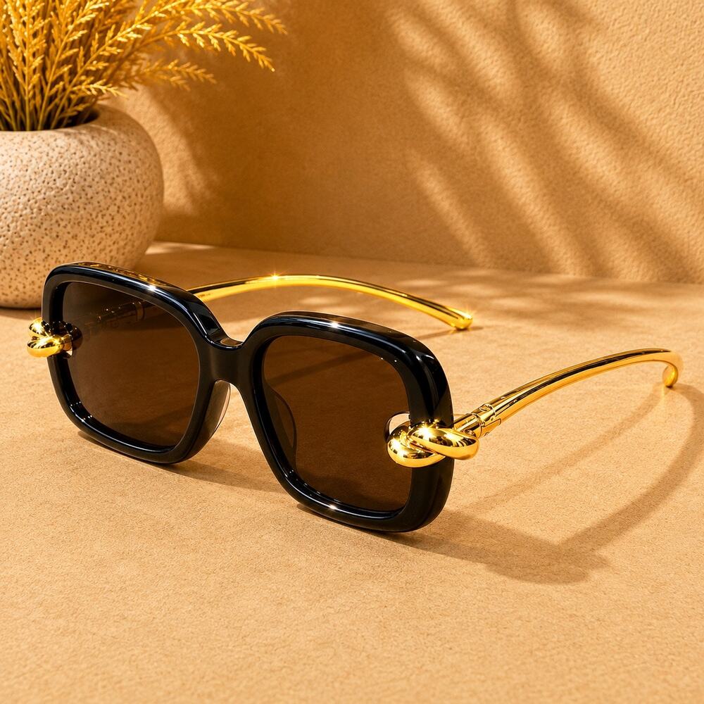Bottega Veneta Black & Gold Knot Sunglasses w/ Case - Picture 4 of 4